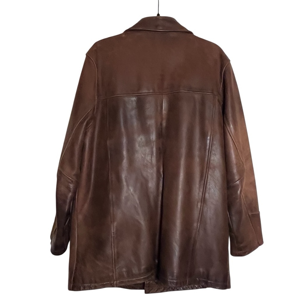 Vintage 90’s Eddie Bauer Men's Brown Oversized Leather Distressed Jacket — M - Picture 9 of 14